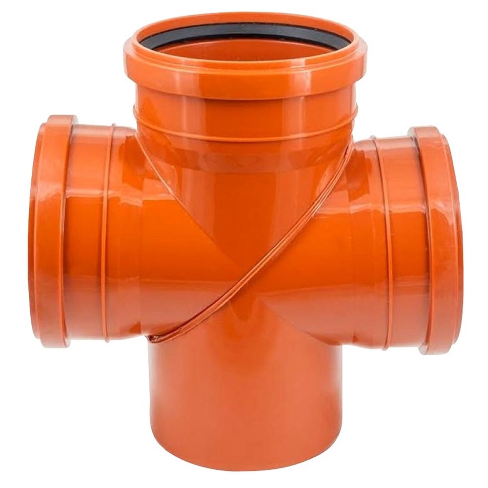 Крестовина Политэк Пайп одноплоскостная 110х110х110/87 для наружной канализации, рыжая (1/20)